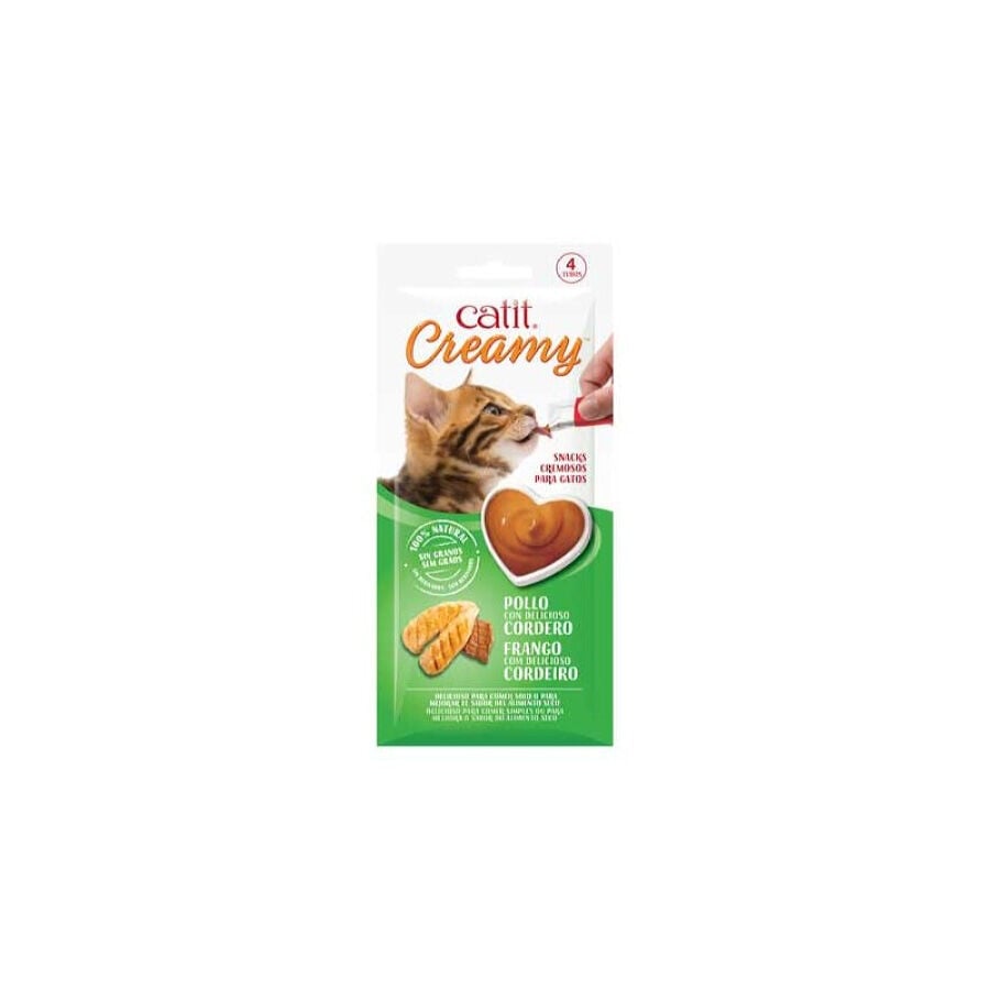 4 sobres x 10 g Catit Creamy Snack L&iacute;quido de Pollo, Cordero para gatos, , large Imagen numero 1