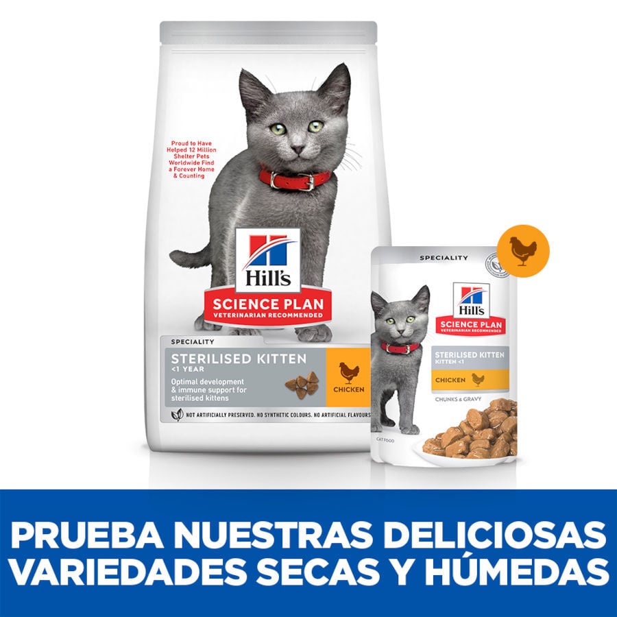 12 sobres x 85 g Hill's Science Plan Feline Sterilised Kitten Pollo en Salsa sobre para gatos, , large indicador imagen numero 5