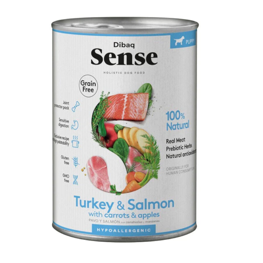 Dibaq comida h&uacute;meda en lata para cachorros con salm&oacute;n y pavo Imagen numero 1