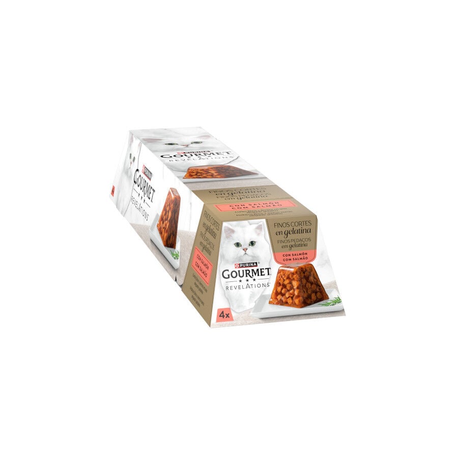 4 tarrinas x 57 g Gourmet Revelations Finos Cortes de Salm&oacute;n en gelatina para gatos, , large indicador imagen numero 2