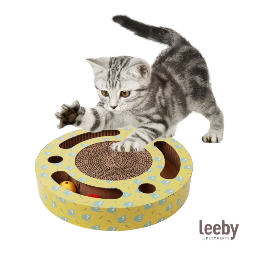 Leeby Pelusa rascador de cart&oacute;n con bola y estampado amarillo para gatos, , large indicador imagen numero 2