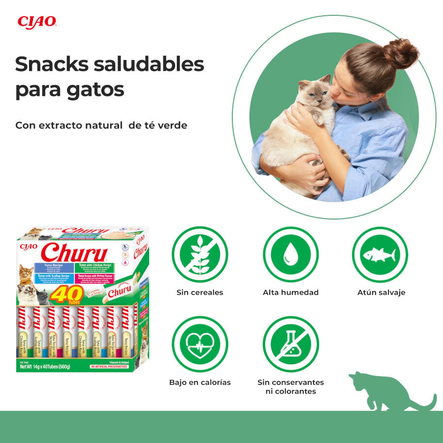40 sobres x 14 g Churu Variedades de At&uacute;n con Marisco Snack L&iacute;quido para gatos, , large indicador imagen numero 2