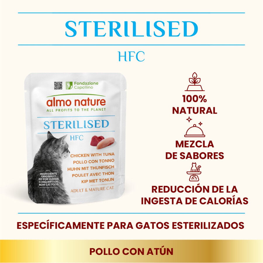 50 g Almo Nature HFC Sterilised de Pollo y At&uacute;n en Sobre para gatos, , large Imagen numero 2