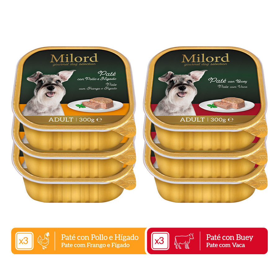 6 tarrinas x 300 g Milord Receta Original Pat&eacute; tarrinas para perros , , large indicador imagen numero 2