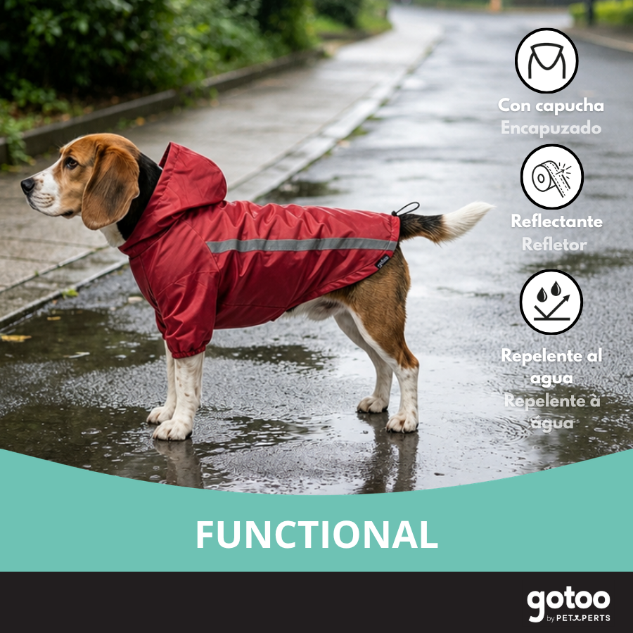 Gotoo Abrigo Impermeable Reflectante Rojo para perros, , large indicador imagen numero 6