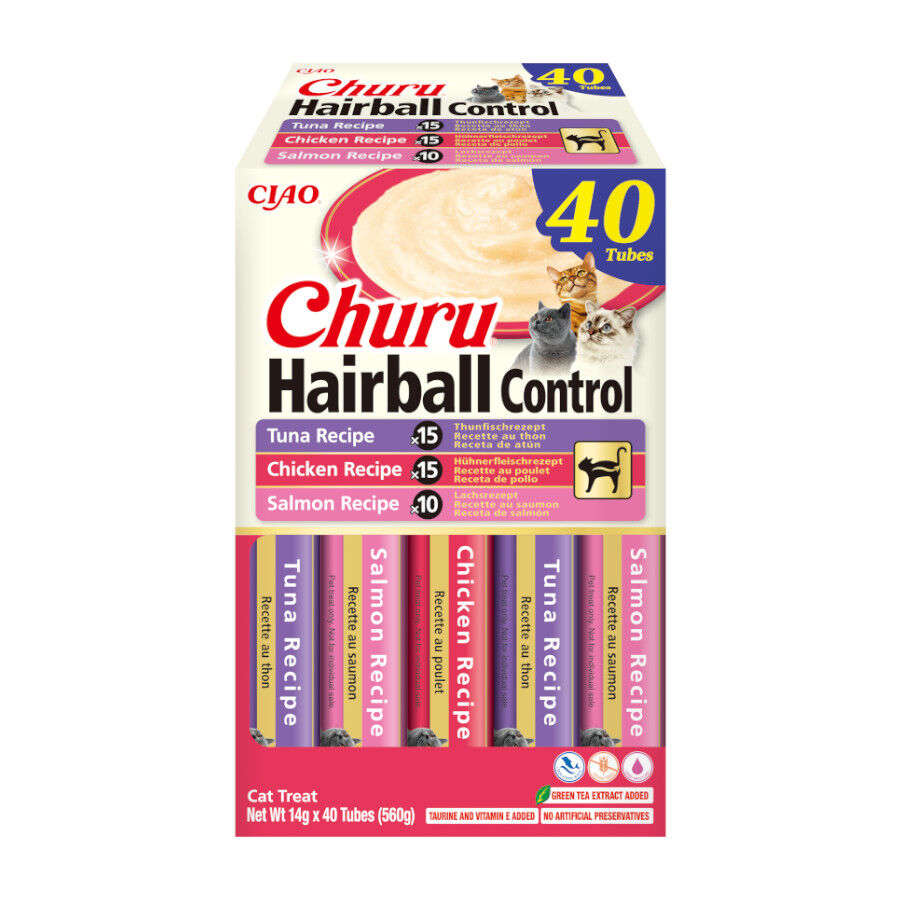 40 Sobres x 14 g Churu Hairball Control Snacks para gatos - Multipack, , large Imagen numero 1