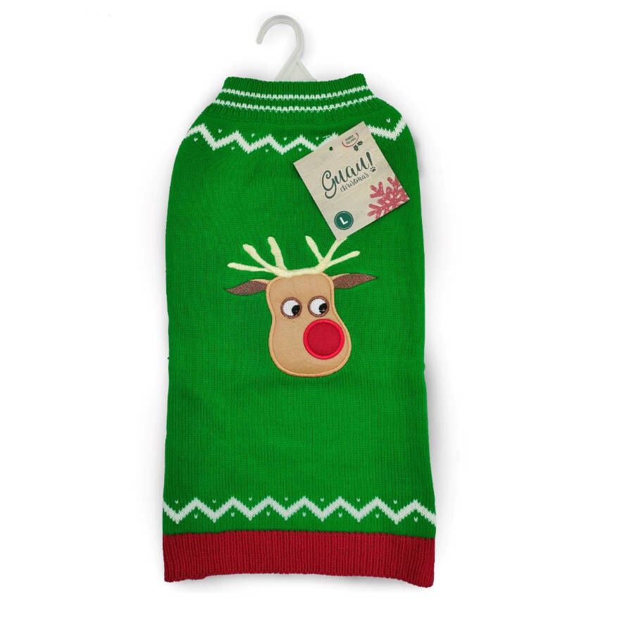 Guau Christmas Jersey de Reno Verde para perros, , large Imagen numero 1