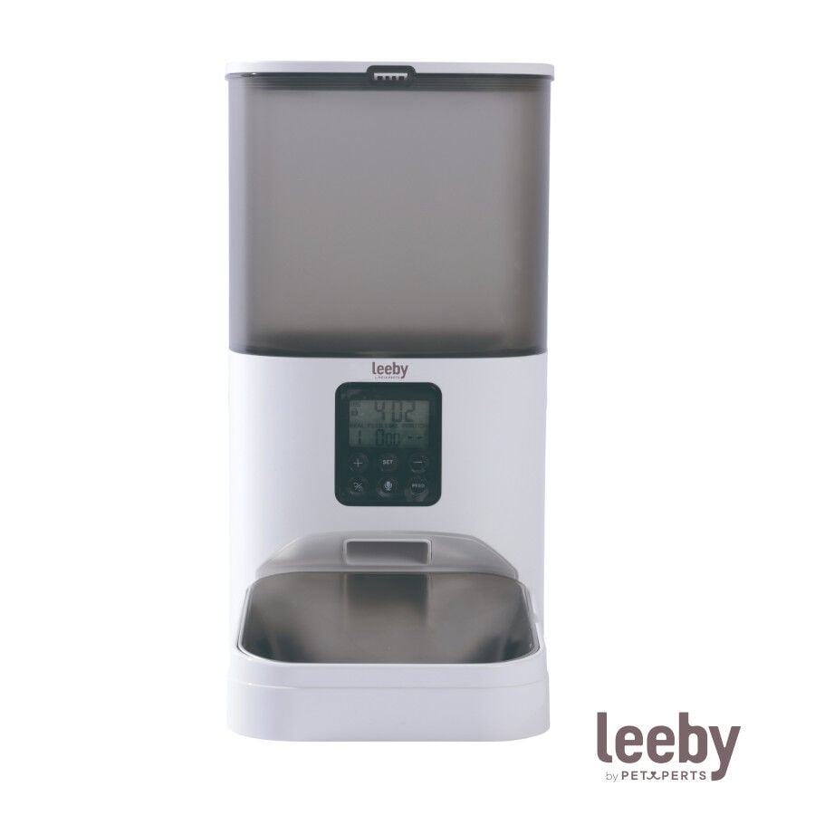 Leeby Comedero Autom&aacute;tico Programable Blanco y Gris para perros y gatos, , large indicador imagen numero 2