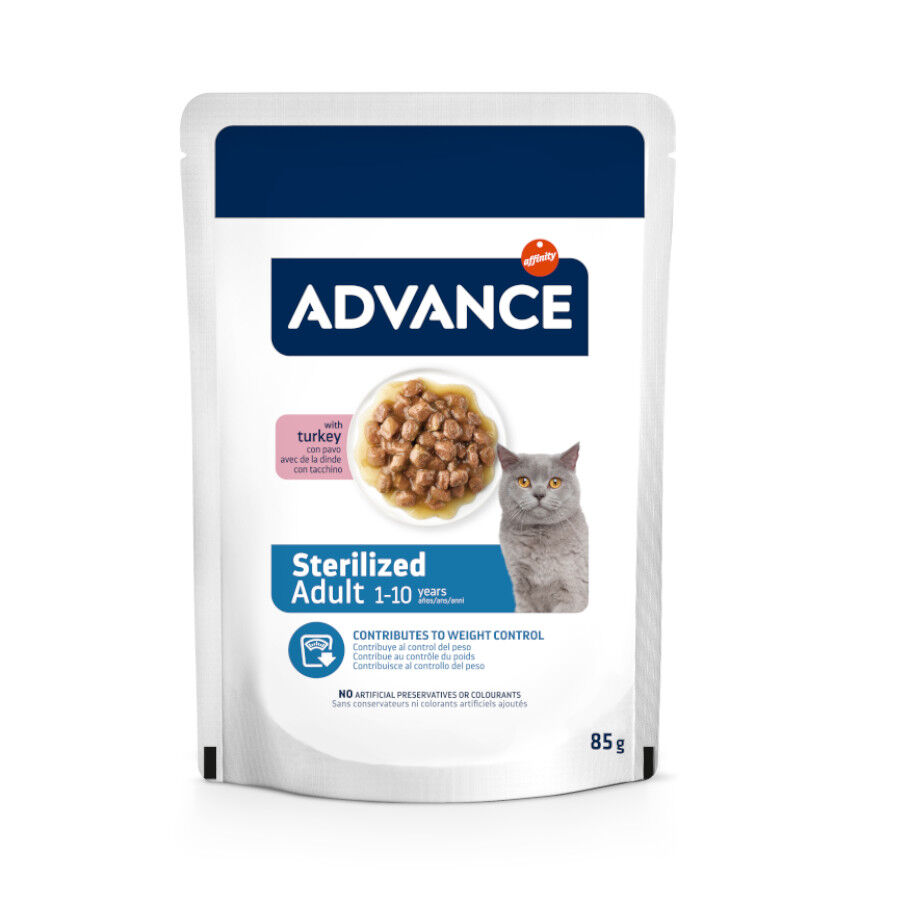 12 sobres x 85 g (9 + 3 &iexcl;gratis!) Advance Adult Sterilized Pavo en salsa sobre para gatos, , large Imagen numero 1
