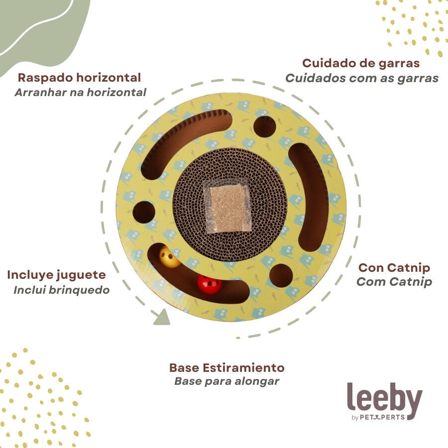 Leeby Pelusa rascador de cart&oacute;n con bola y estampado amarillo para gatos, , large Imagen numero 4