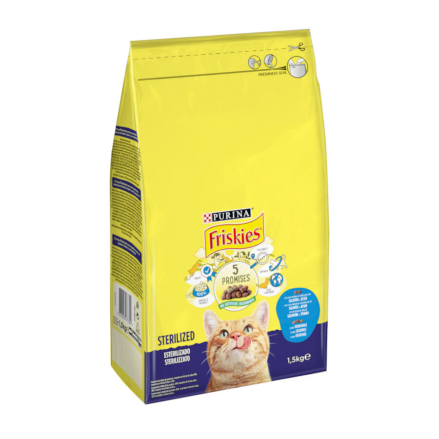 1.5 kg Purina Friskies Sterilized Pienso para gatos con salm&oacute;n, at&uacute;n y verduras, , large indicador imagen numero 2
