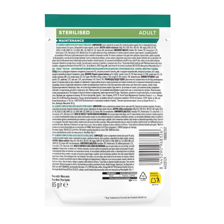 85 g Pro Plan Adult Sterilised Pato Sobre en Salsa para gatos, , large Imagen numero 3