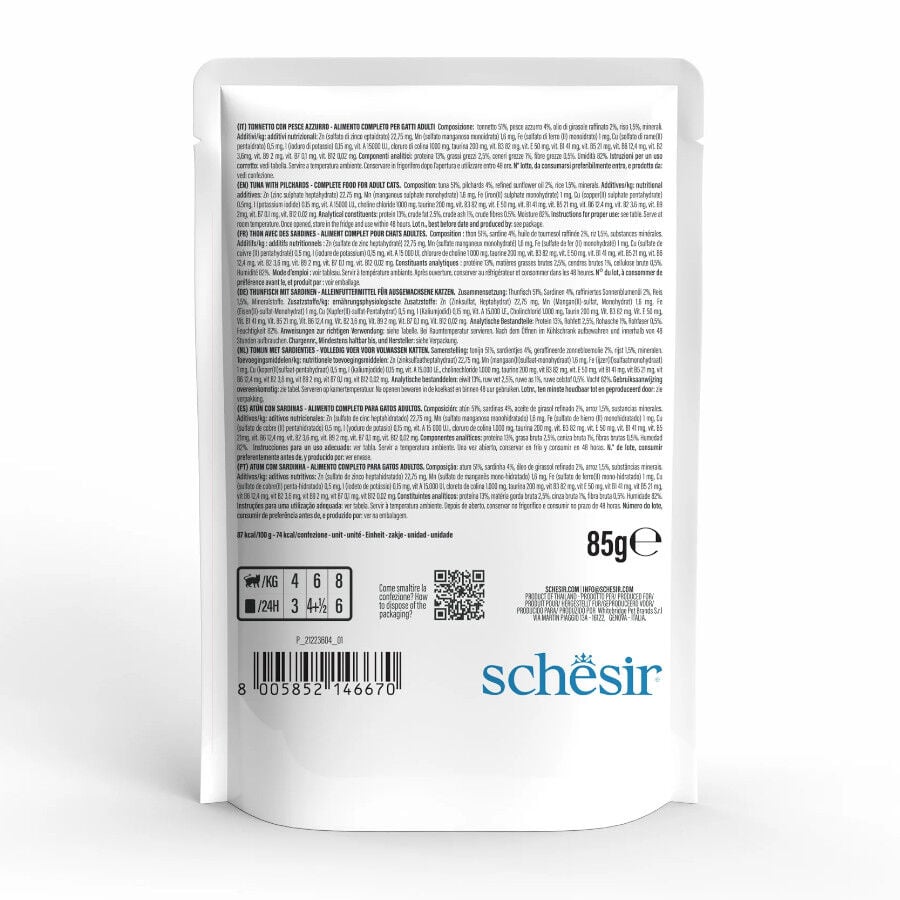 85 g Schesir Adult At&uacute;n con Sardina sobre para gatos, , large indicador imagen numero 3