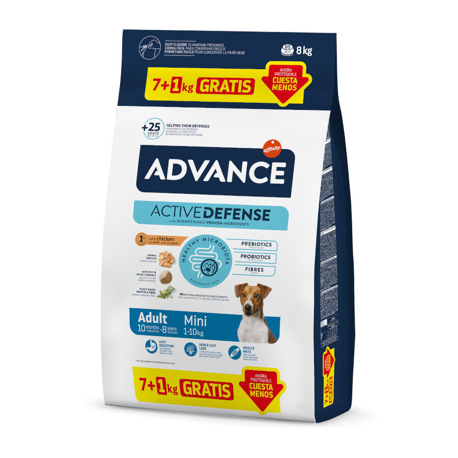 8 kg (7 + 1 kg &iexcl;gratis!) Advance Active Defense Mini Adult Pollo y Arroz pienso para perros, , large Imagen numero 1