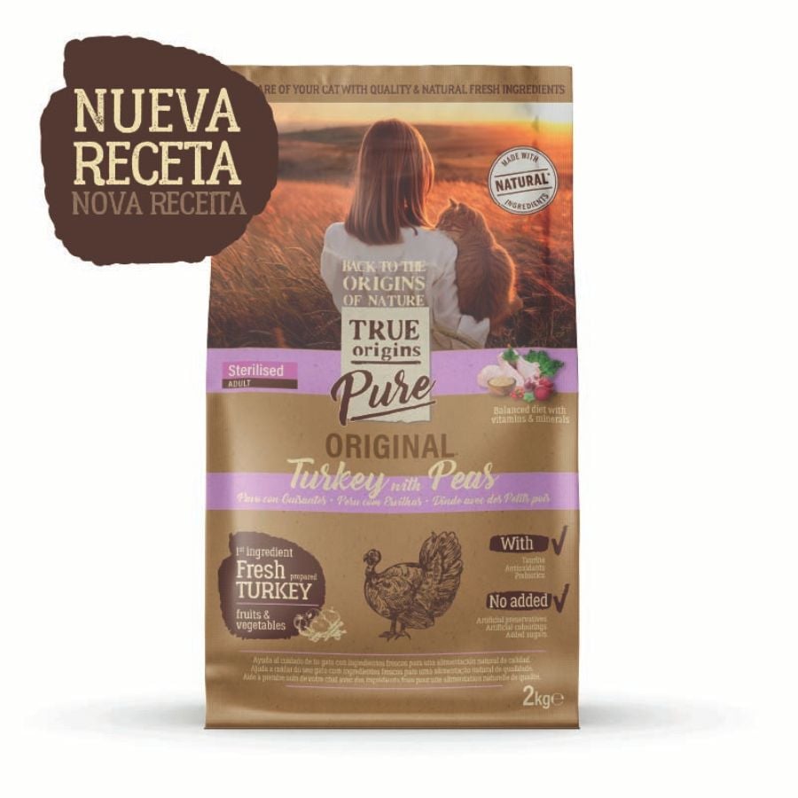 2 kg True Origins Pure Adult Sterilised Pavo pienso para gatos, , large Imagen numero 2