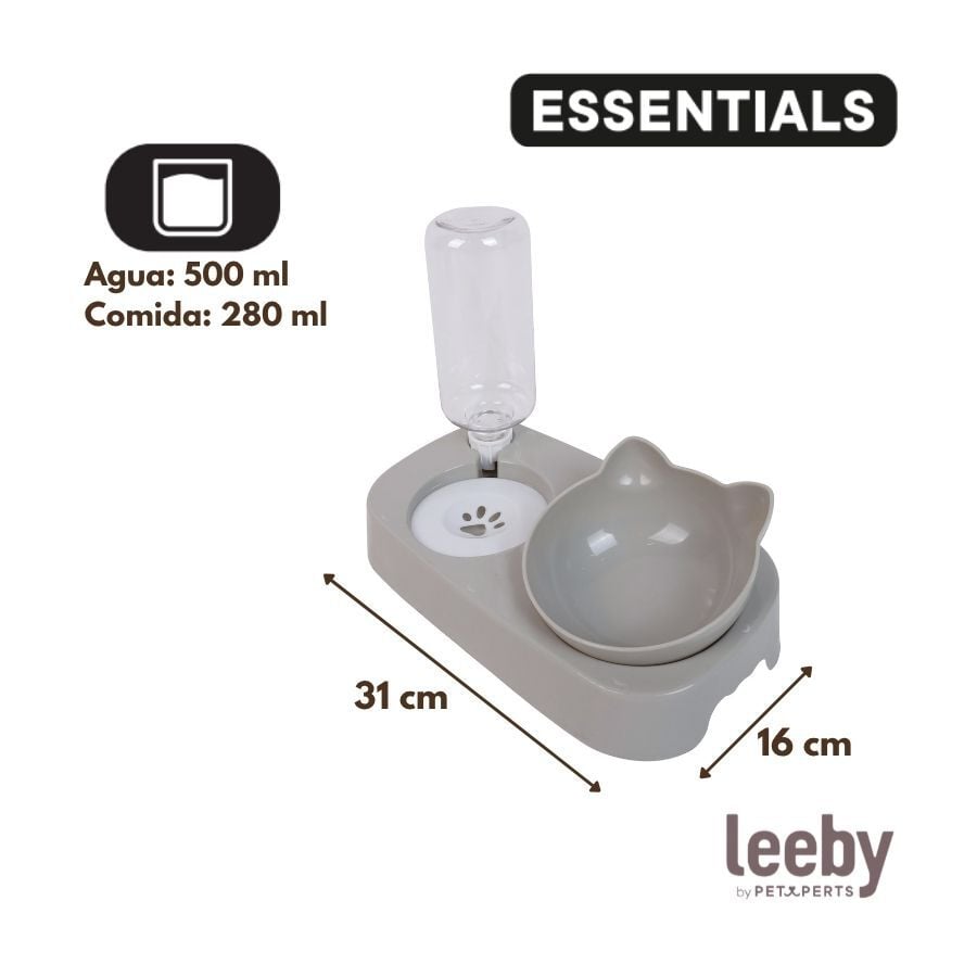 Leeby Comedero y Dispensador de Agua 2 en 1 Gris y Blanco para gatos, , large indicador imagen numero 4