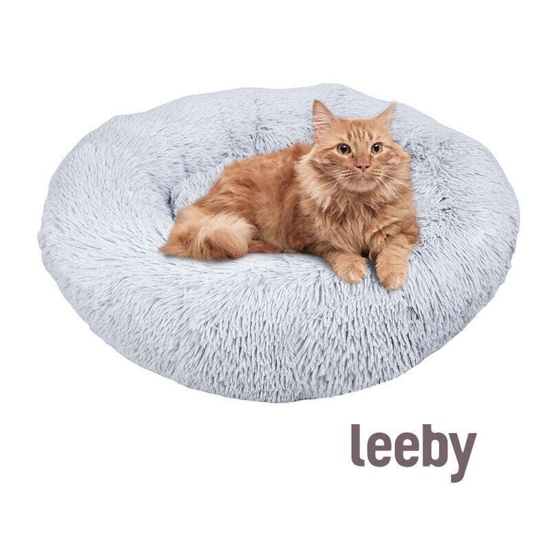 Leeby Cama Redonda Antiestr&eacute;s de Pelo Gris para gatos