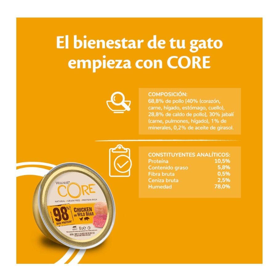 85 g Wellness Core Single Protein Pollo y Jabal&iacute; tarrina para gatos, , large indicador imagen numero 3
