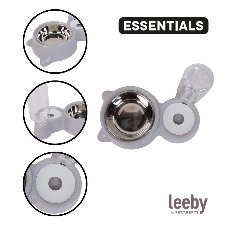 Leeby Comedero y Dispensador de Agua 2 en 1 Acero Inoxidable Gris para gatos, , large indicador imagen numero 3
