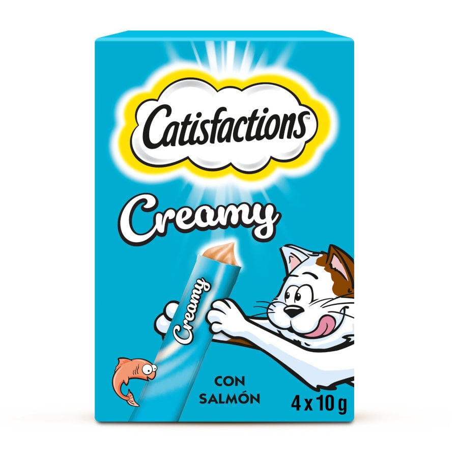 4 sobres x 10 g Catisfactions Creamy Salm&oacute;n Snack cremoso para gatos, , large indicador imagen numero 1