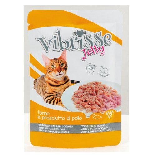 Vibrisse Jelly At&uacute;n y Jam&oacute;n de Pollo en gelatina sobre para gatos