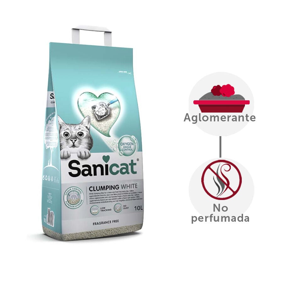 20 L Sanicat Clumping White Arena Blanca Aglomerante sin perfume para gatos, , large indicador imagen numero 2