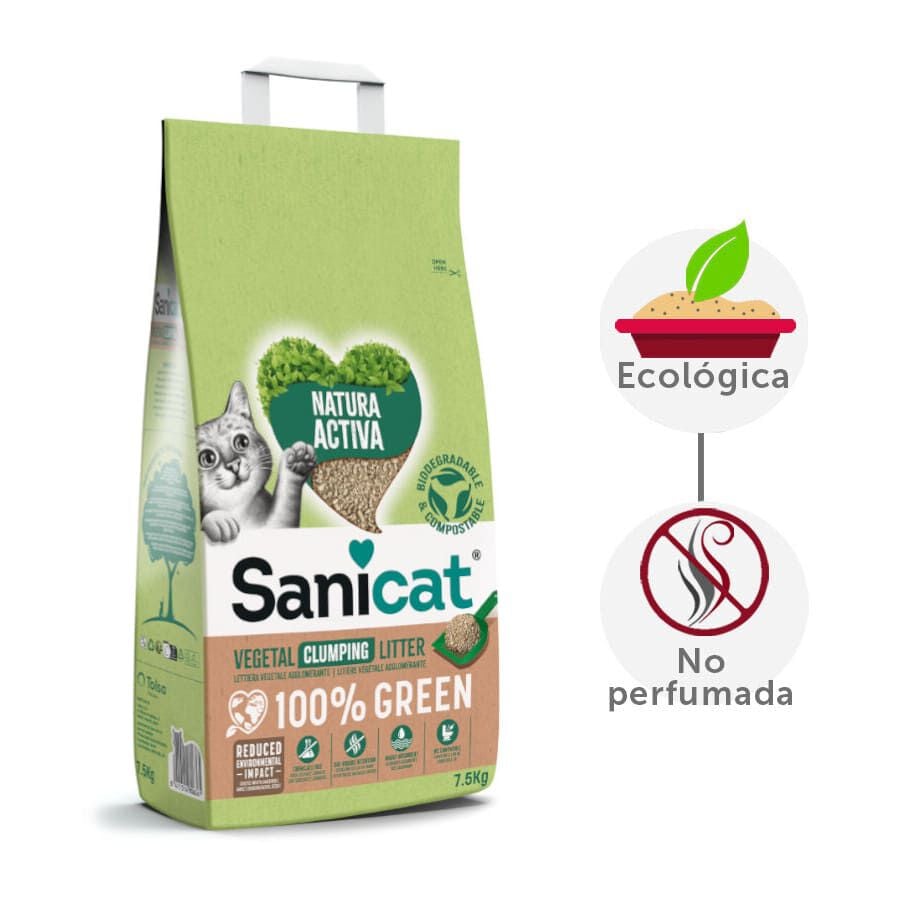 5 kg Sanicat Natura Activa 100% Green Arena Vegetal para gatos, , large Imagen numero 2