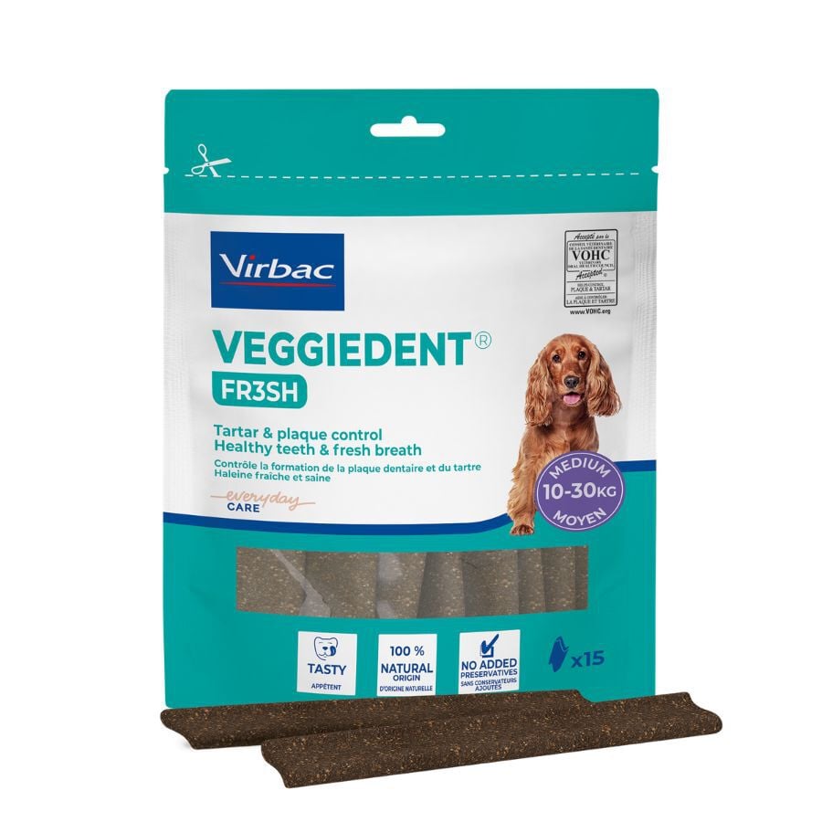 Virbac Snacks Dentales Veggiedent Fresh para perros de raza mediana