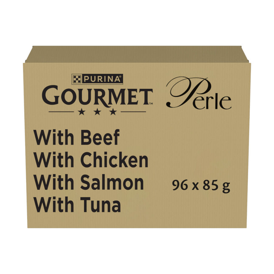 96 sobres x 85 g Gourmet Perle Mini Filetes en Salsa con Buey, Pollo, Salm&oacute;n y at&uacute;n Sobre para gatos, , large Imagen numero 1