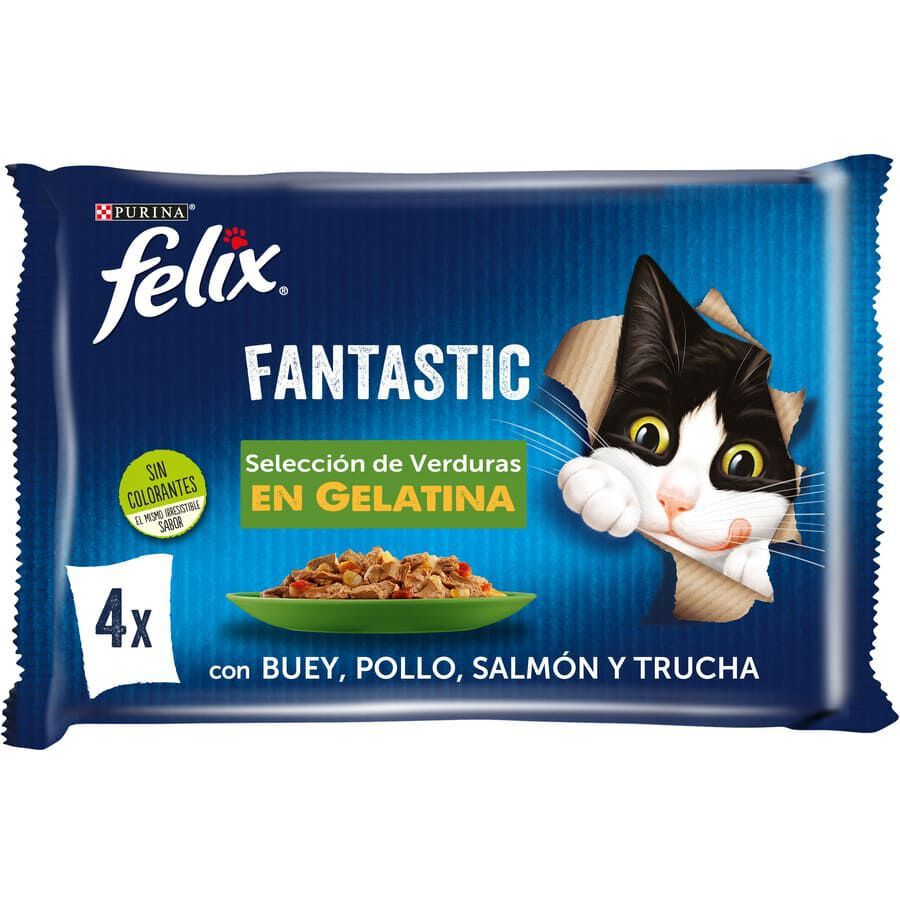 4 sobres x 85 g Felix Fantastic Selecci&oacute;n de Verduras sobres en gelatina para gatos, , large Imagen numero 1