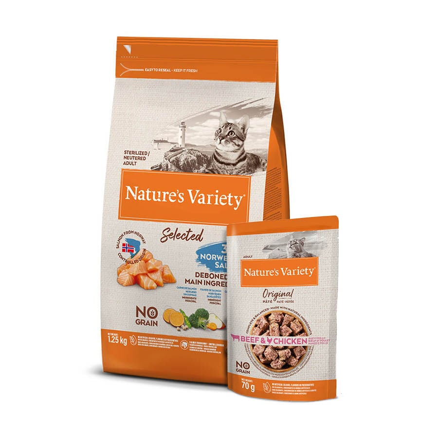 Pack comida Gatos Esterilizados Grain Free Salm&oacute;n Nature's Variety