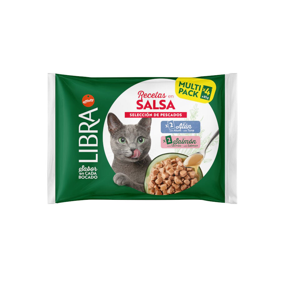 Libra Salm&oacute;n y At&uacute;n Sobres en Salsa para gatos