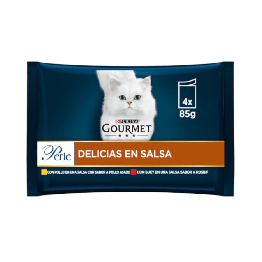 4 sobres x 85 g Gourmet Perle Filetes de Pollo y Buey en salsa sobre para gatos, , large indicador imagen numero 2