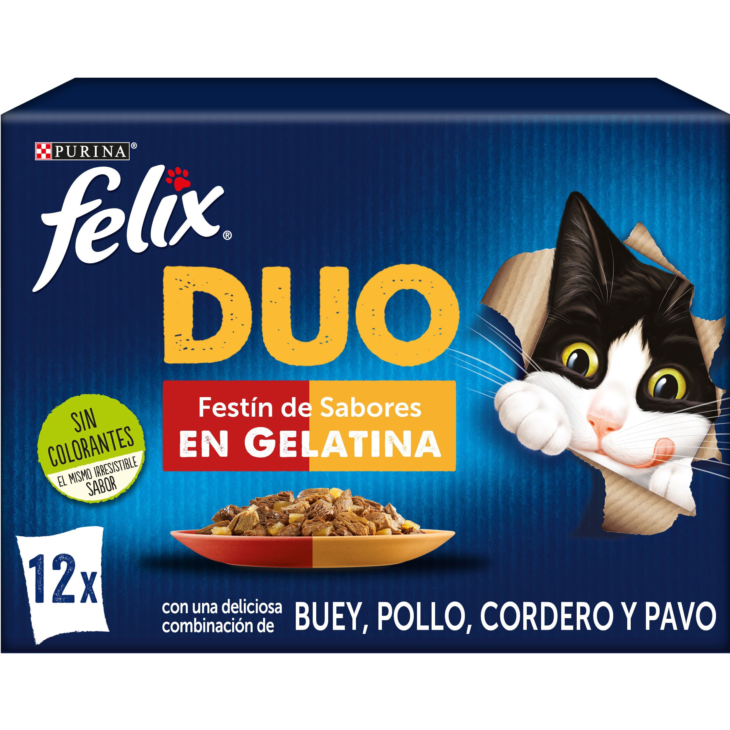 12 sobres x 85 g Felix Fantastic Duo Carne en Gelatina sobre para gatos, , large Imagen numero 1