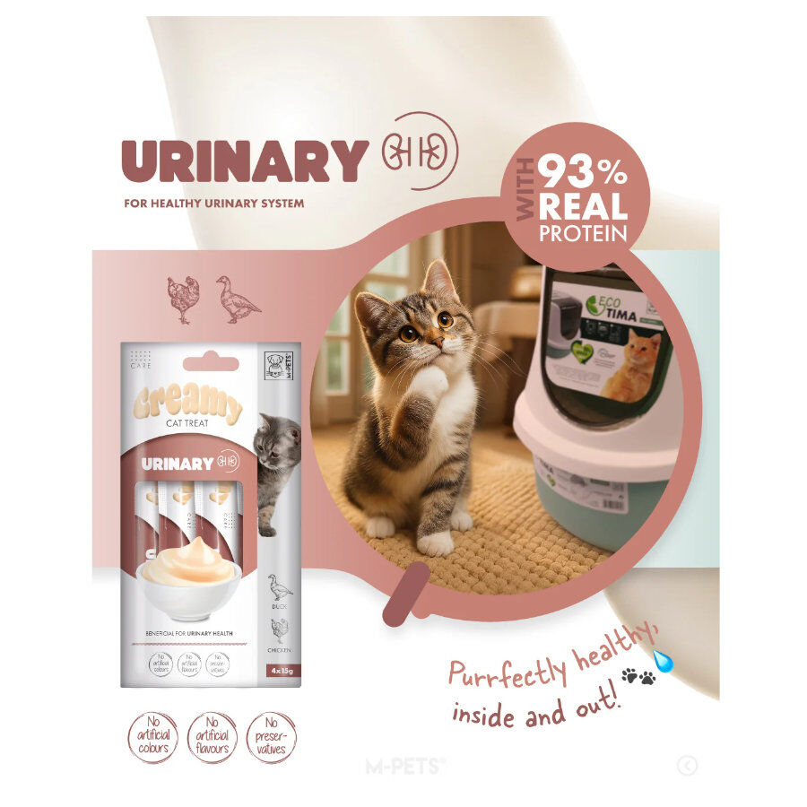 4 sobres x 15 g M-Pets Creamy Urinario Pato y Pollo snack para gatos, , large indicador imagen numero 4
