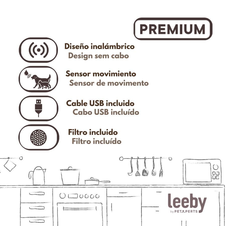Leeby Fuente de Agua sin Cables Blanco para perros y gatos, , large Imagen numero 5
