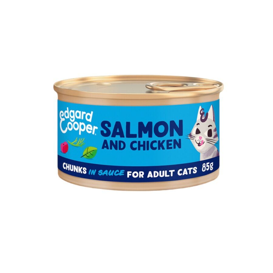 85 g Edgard & Cooper Adult Trocitos de Salm&oacute;n y Pollo en Salsa lata para gatos, , large indicador imagen numero 1