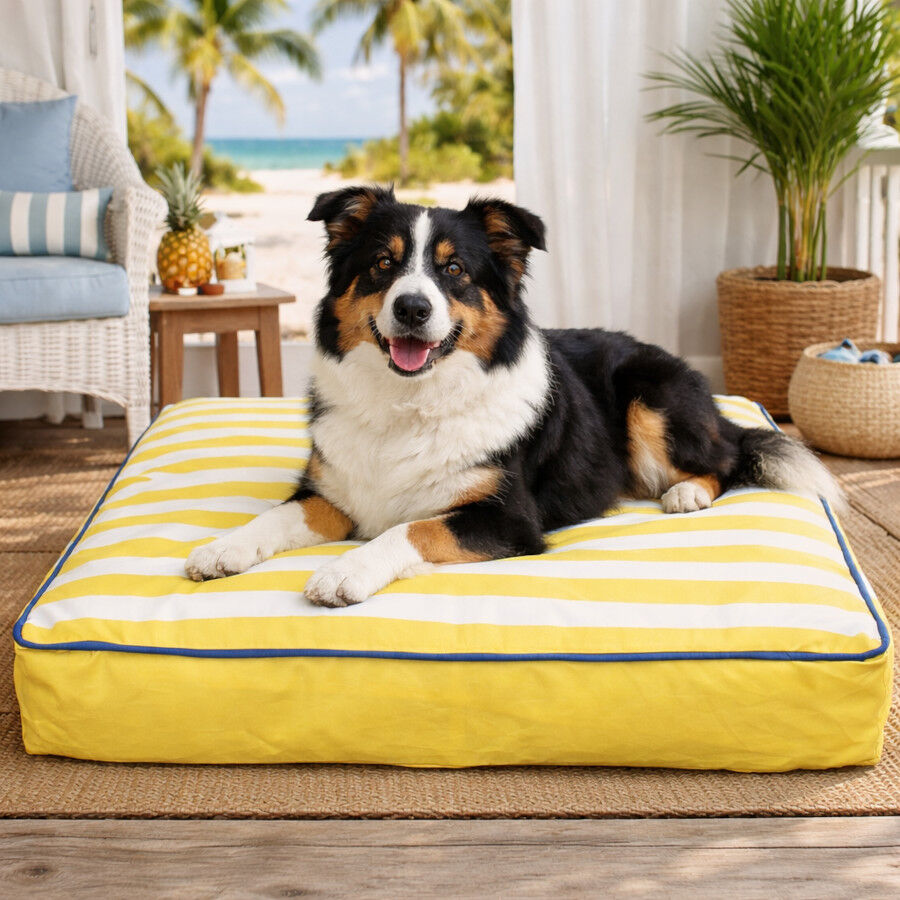 Summer Vibes Cama Coj&iacute;n Amarillo y Blanco para perros, , large indicador imagen numero 1