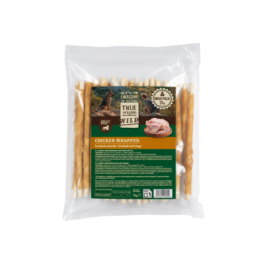 True Origins Wild Sticks de Pollo Enrollado Snack para perros