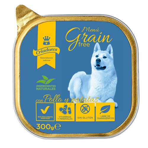 Criadores Men&uacute; Grain Free Pollo y Patatas tarrina para perros