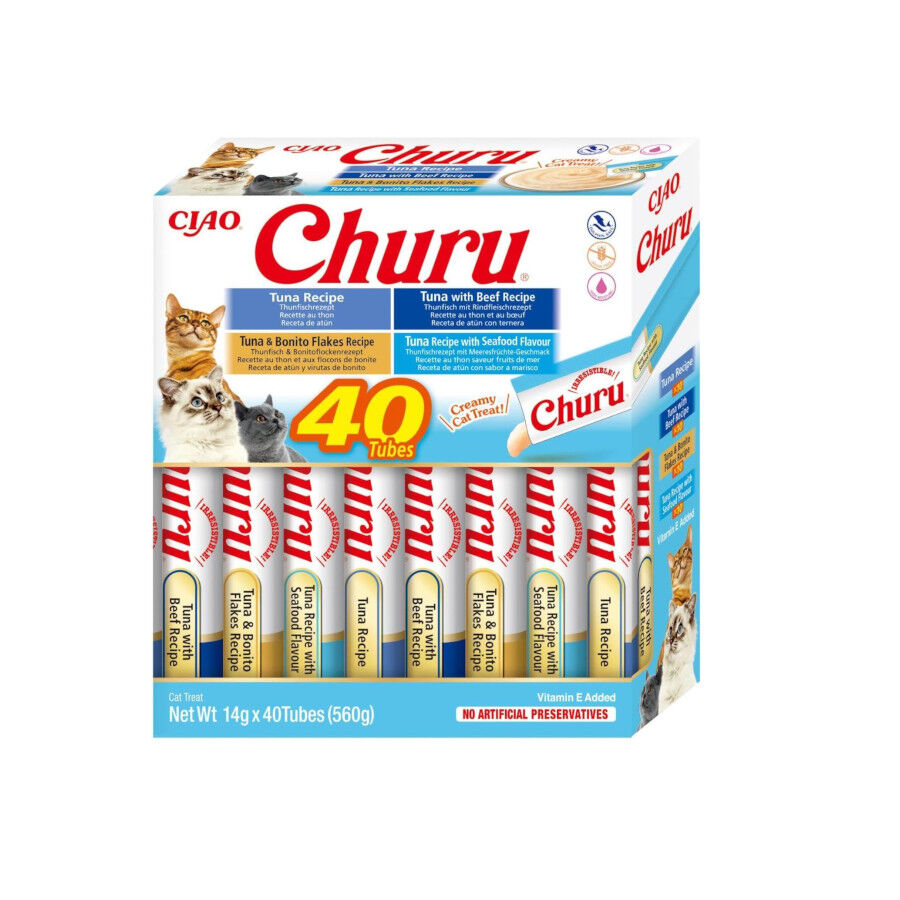 40 sobres x 14 g Churu Variedades de At&uacute;n Snack L&iacute;quido para gatos, , large Imagen numero 1