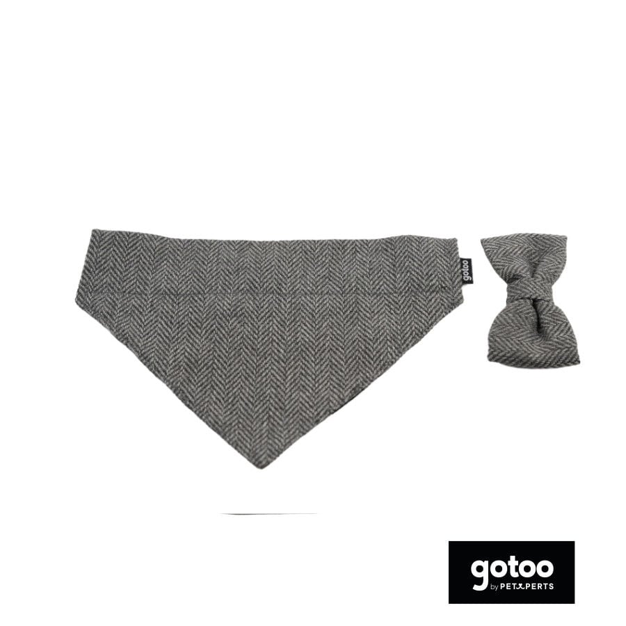 Gotoo Set Bandana y Pajarita espiga gris para perros