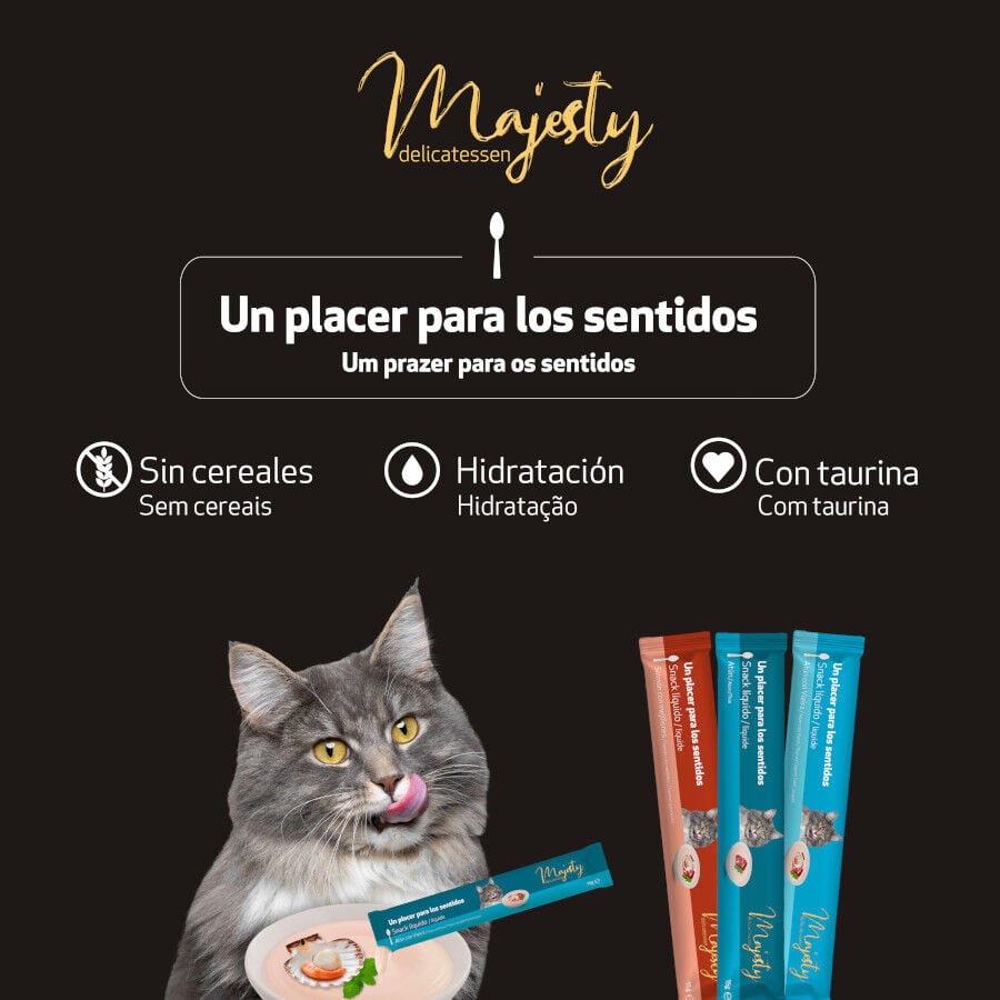 48 sobres x 15 g Majesty Mix Pescado snack l&iacute;quido para gatos, , large indicador imagen numero 4