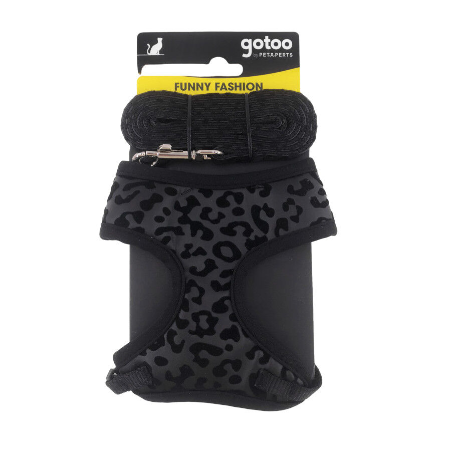 Gotoo Correa y arn&eacute;s estampado animal negro para gatos , , large indicador imagen numero 7