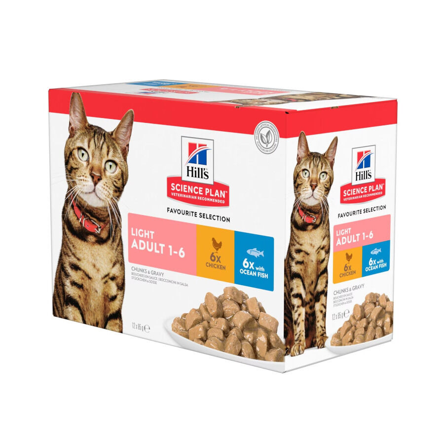 12 sobres x 85 g Hill's Science Plan Light Adult Pescado Azul y Pollo en Salsa sobre para gatos, , large indicador imagen numero 1