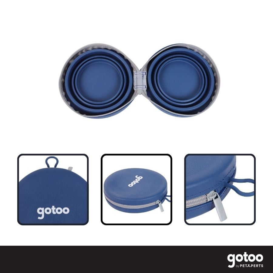 Gotoo Comedero Port&aacute;til Doble de Silicona Azul para perros, , large indicador imagen numero 3