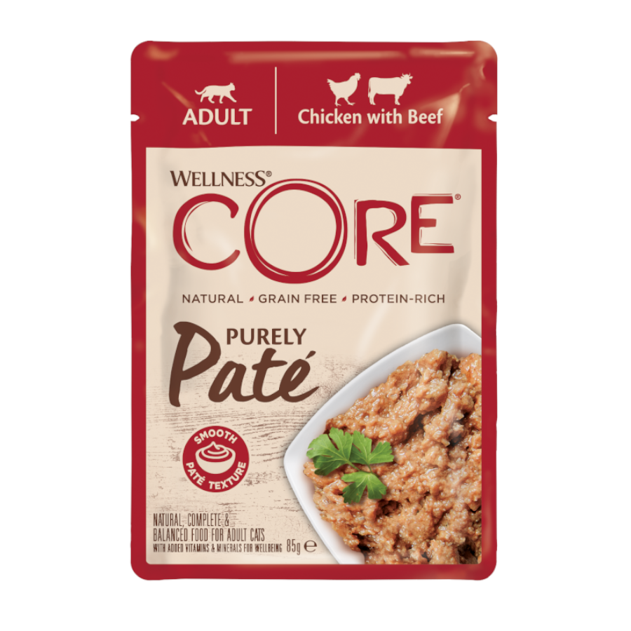 85 g Wellness Core Adult Purely Pollo y Ternera en Pat&eacute; sobre para gatos, , large indicador imagen numero 3