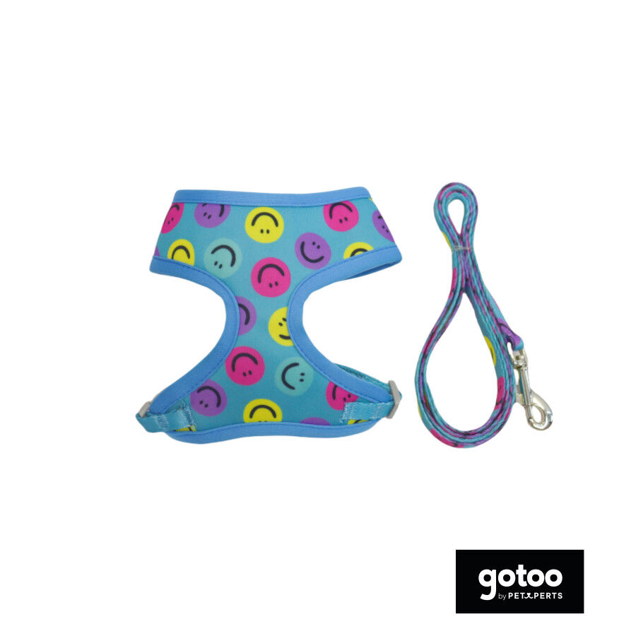 Gotoo Correa y arn&eacute;s estampado smile azul para gatos , , large indicador imagen numero 2