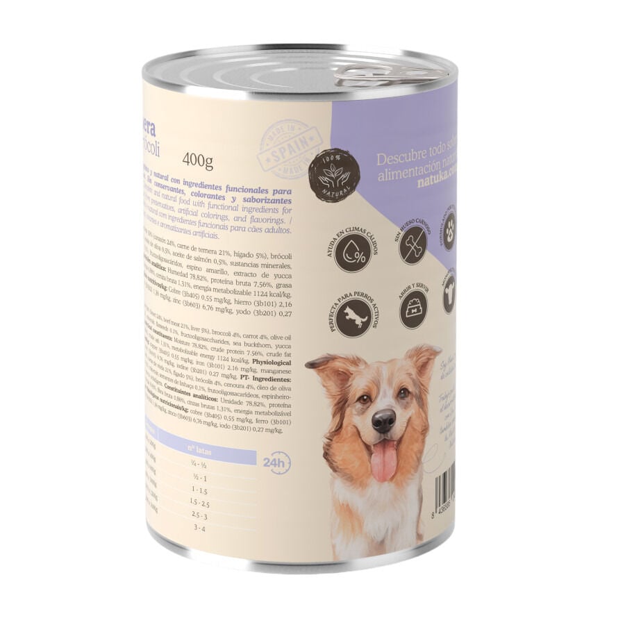 Natuka Comida H&uacute;meda Lata Ternera y Brocoli para perros, , large Imagen numero 2