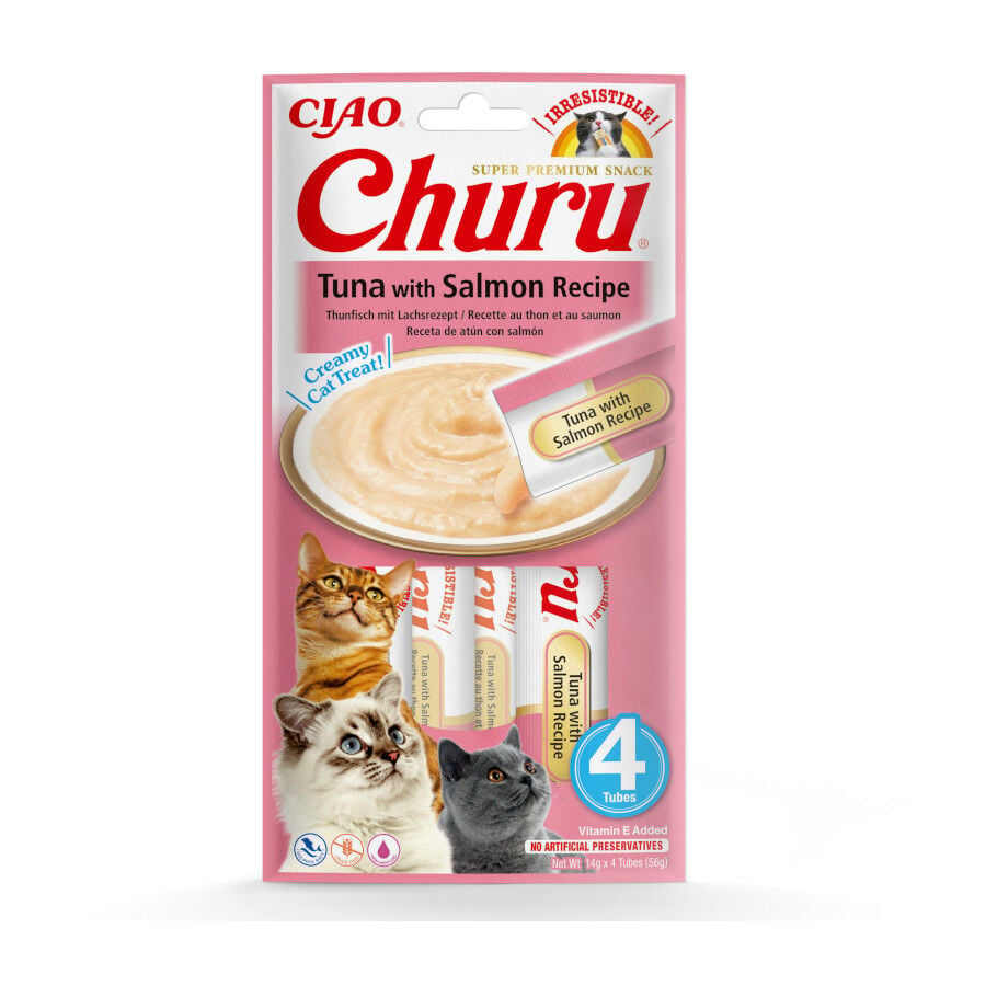 4 sobres x 14 g Churu Snack Cremoso de At&uacute;n con Salm&oacute;n para gatos, , large Imagen numero 1